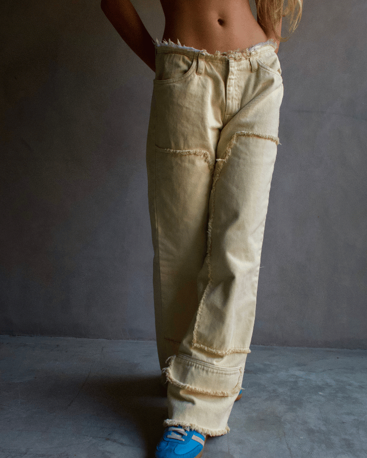 JEAN ANCHO DESTROYED DIRTY WASH VAINILLA BEIGE