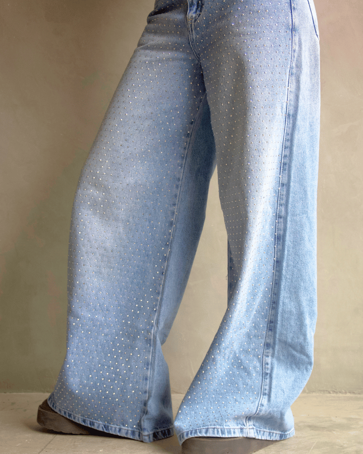 JEAN WIDE LEG FIT BRILLOS AZUL