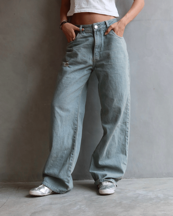 JEAN ICON ESTRELLAS LEOPARDO RELAXED FIT GRIS WASHED