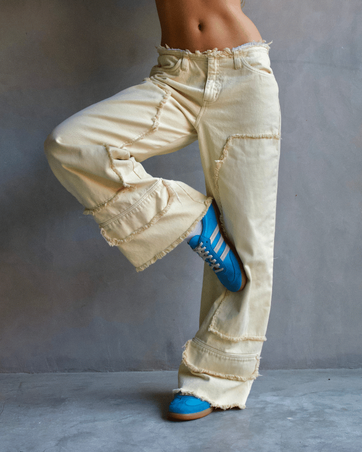 JEAN ANCHO DESTROYED DIRTY WASH VAINILLA BEIGE