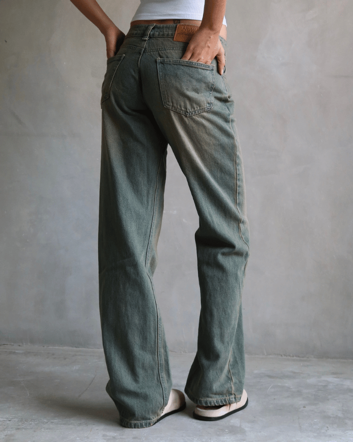 JEAN EXTRA LOW STRAIGHT FIT VINTAGE GREEN WASHED AZUL