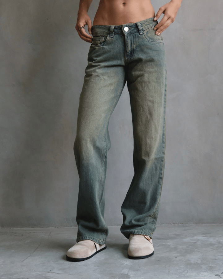 JEAN EXTRA LOW STRAIGHT FIT VINTAGE GREEN WASHED AZUL