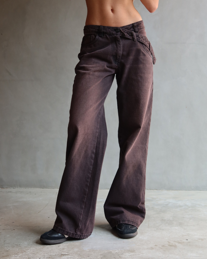 JEAN WIDE LEG BELTED CAFÉ BLUSH TINTED
