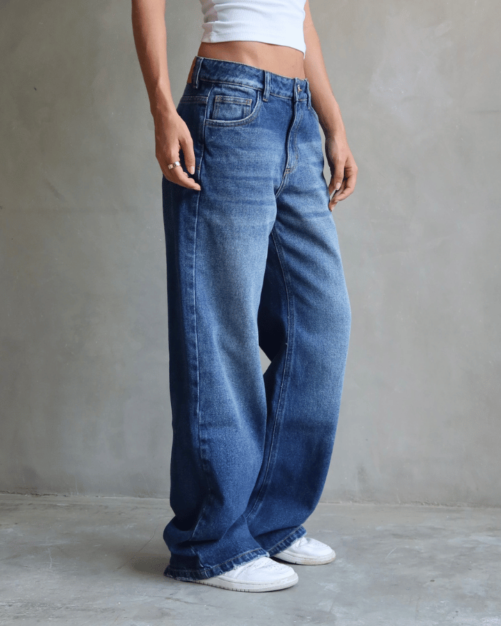 JEAN RELAXED FIT GLITTER STARS BLUE WASHED AZUL