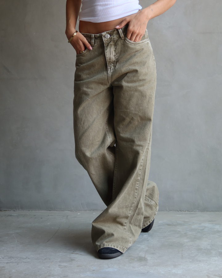 JEAN WIDE LEG FIT WASHED VERDE