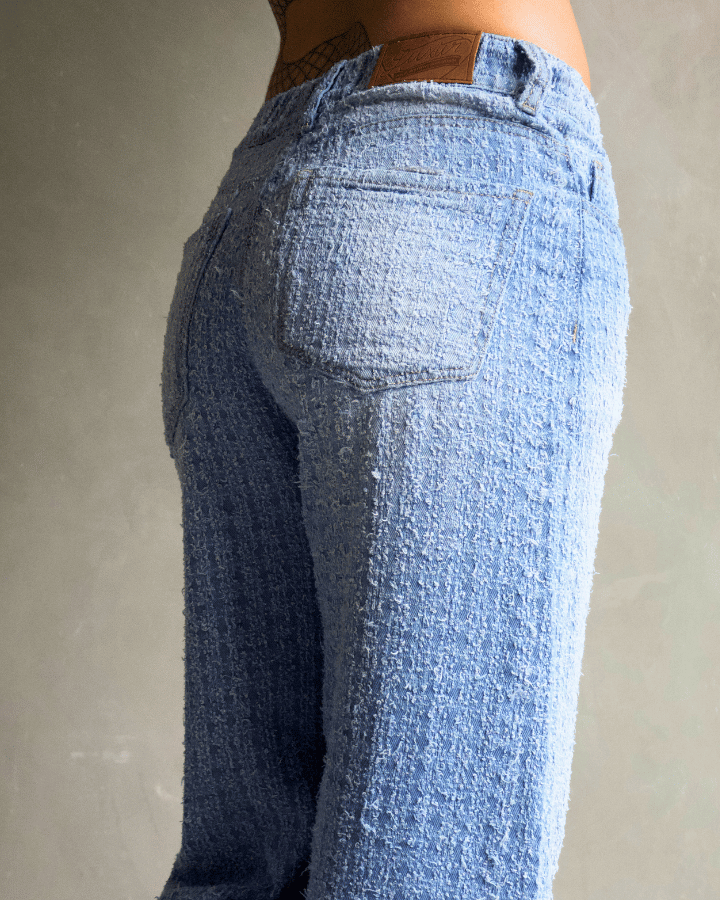 JEAN WIDE LEG FIT ANCHO TEXTURIZADO AZUL