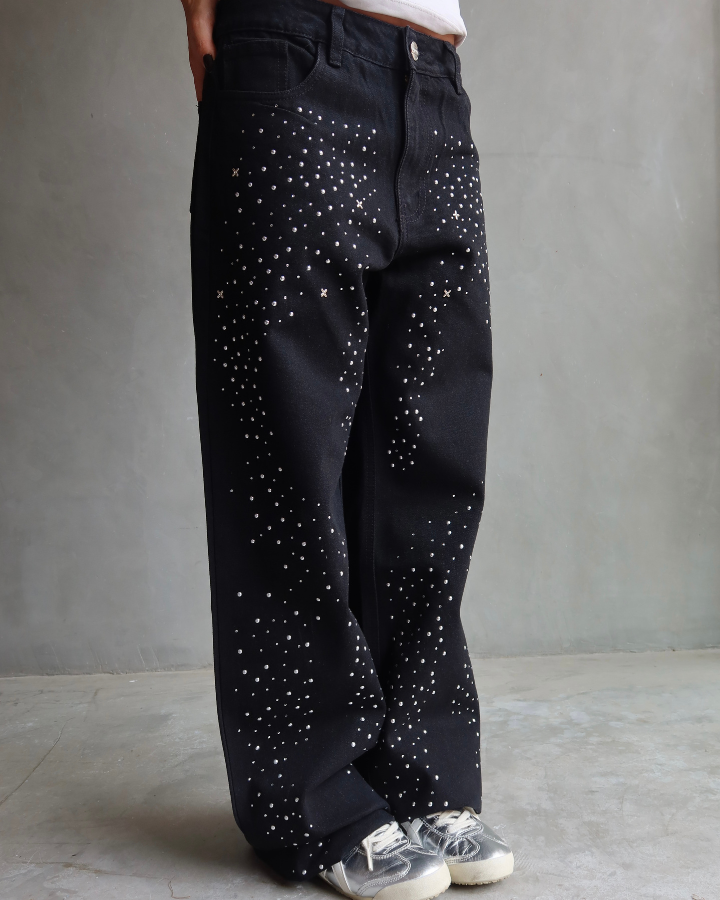 JEAN WIDE LEG FIT ANCHO PIXIE NEGRO
