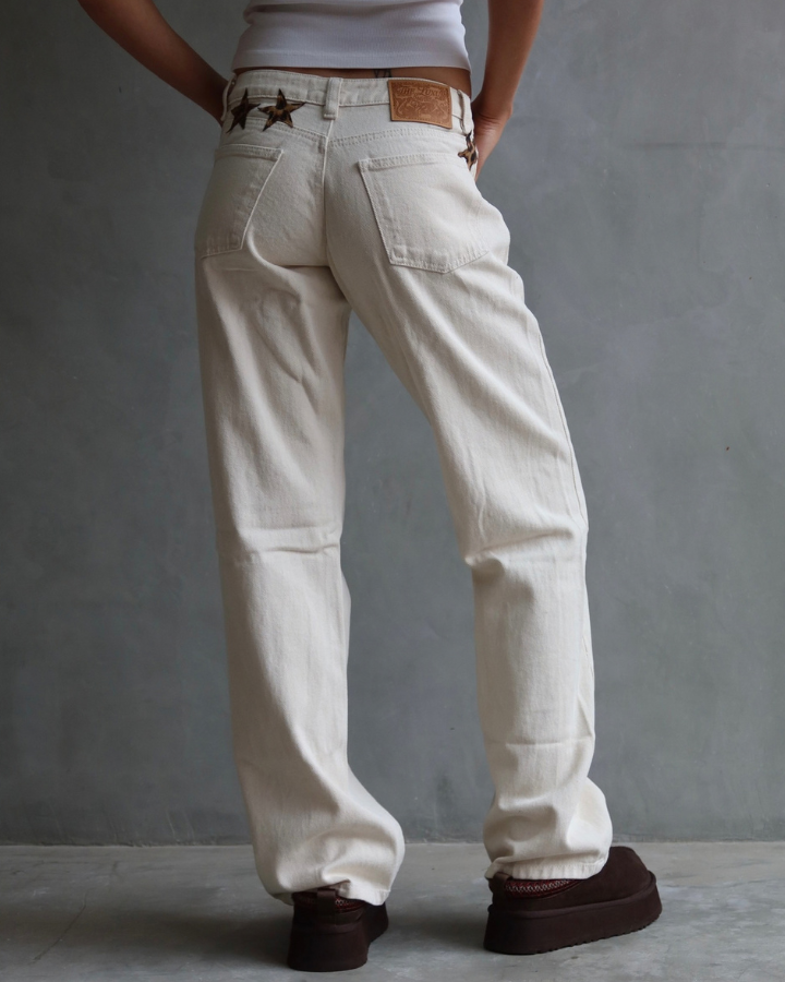 JEAN EXTRA LOW STRAIGHT FIT CHEETAH STARS BEIGE