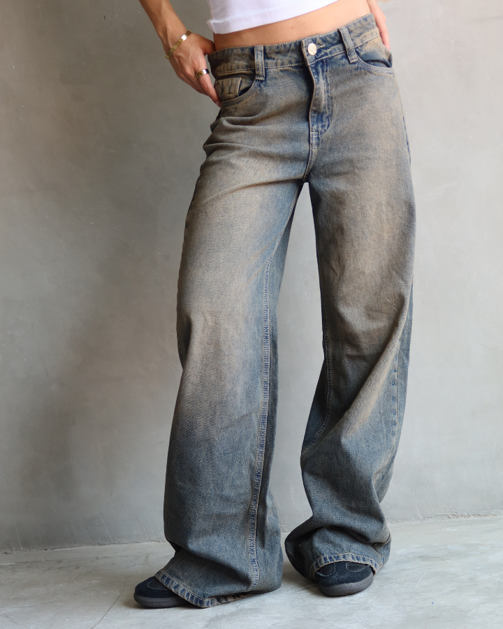 JEAN WIDE LEG FIT DIRTY AZUL
