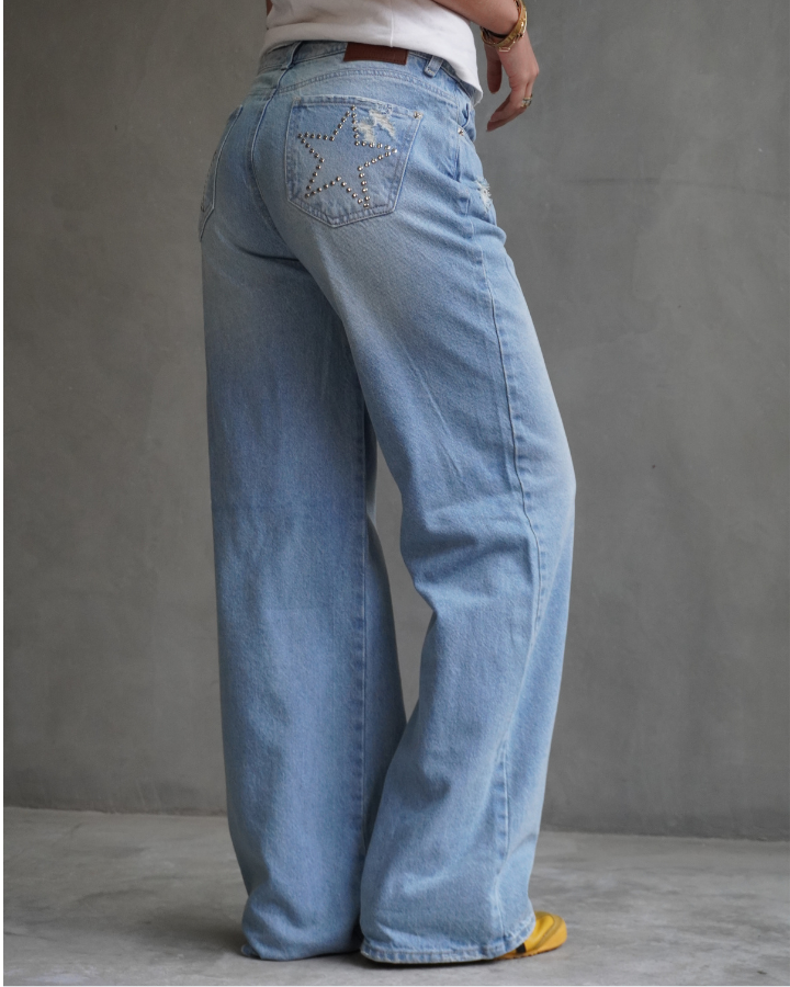 JEAN BACK STARS STUDS STRAIGHT AZUL CLARO
