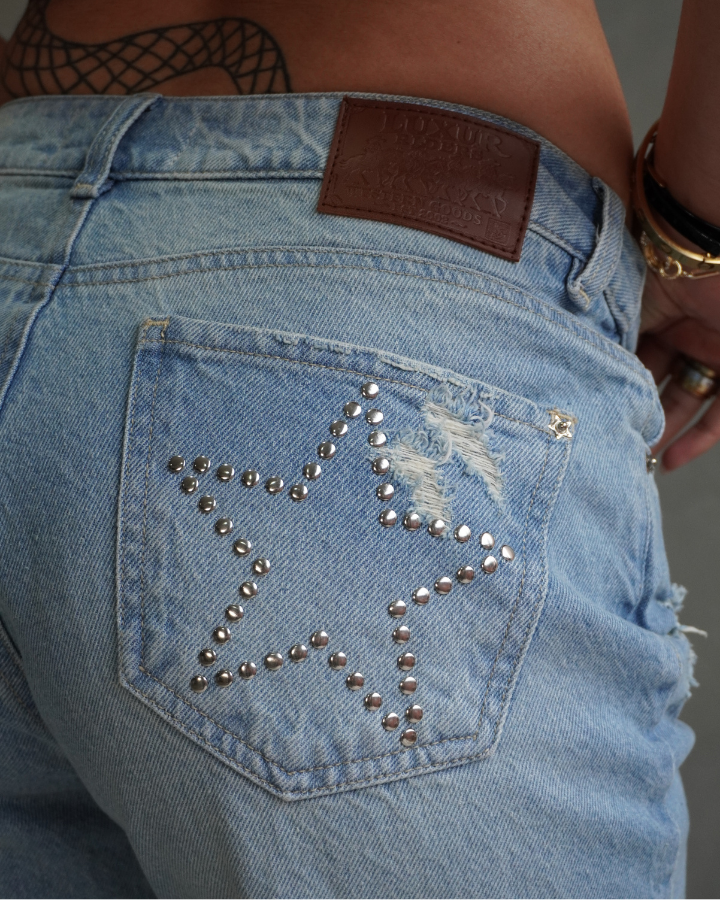 JEAN BACK STARS STUDS STRAIGHT AZUL CLARO