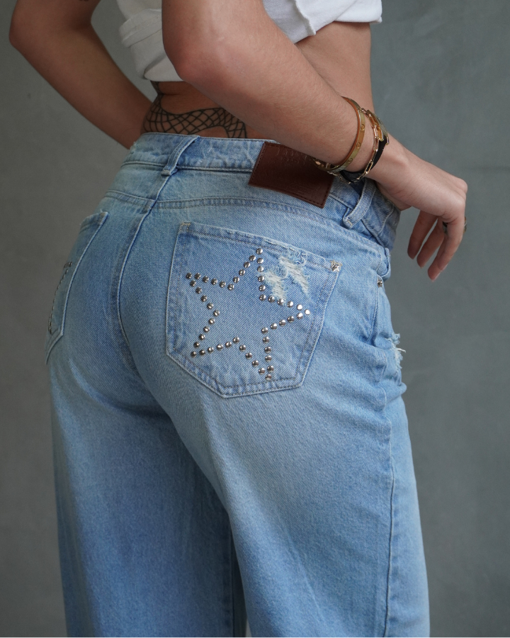 JEAN BACK STARS STUDS STRAIGHT AZUL CLARO