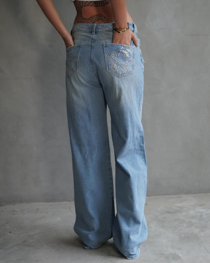 JEAN BACK STARS STUDS STRAIGHT AZUL CLARO