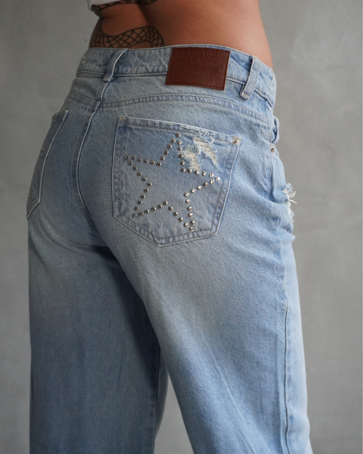 JEAN BACK STARS STUDS STRAIGHT AZUL CLARO