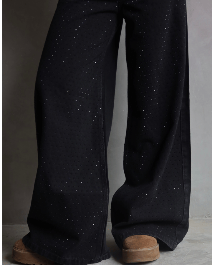 Jeans mujer tiro alto negro brillos Colombia LUXUR Jeans