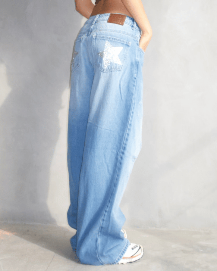 JEAN STRAIGHT ESTRELLAS PLATEADAS AZUL