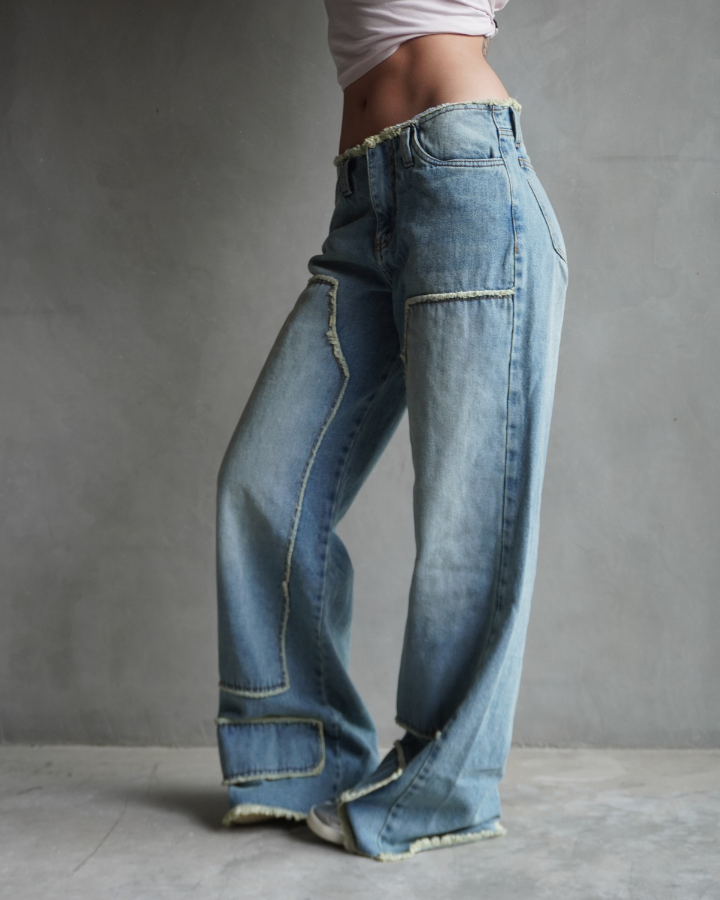 JEAN ANCHO DESTROYED DIRTY WASH AZUL CLARO