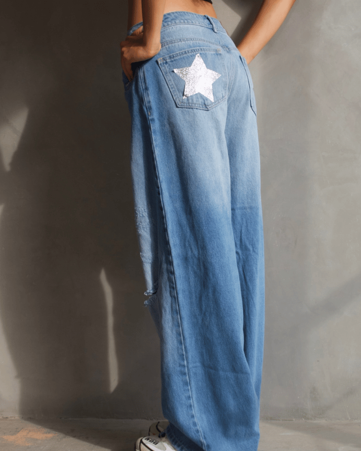 JEAN STRAIGHT ESTRELLAS PLATEADAS AZUL