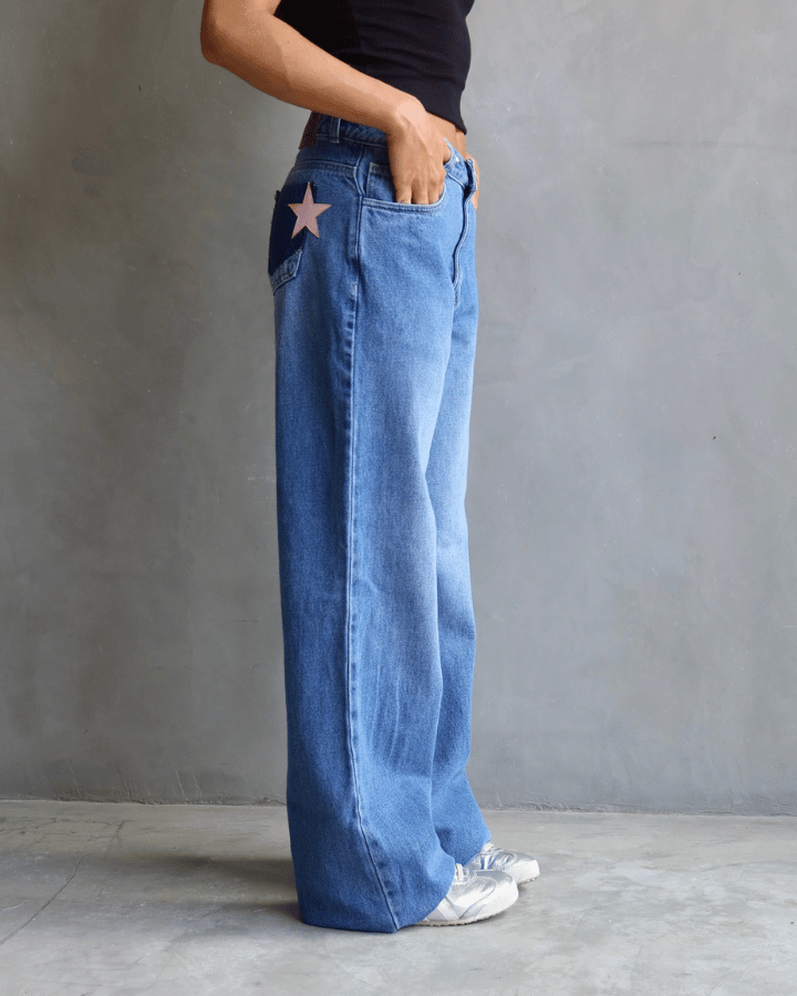 JEAN RECTO PINK STARS RELAXED FIT RETRO AZUL