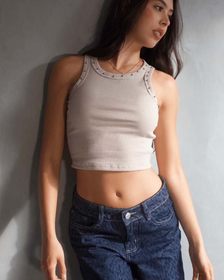 TANK TOP STUDDED TACHES NUDE