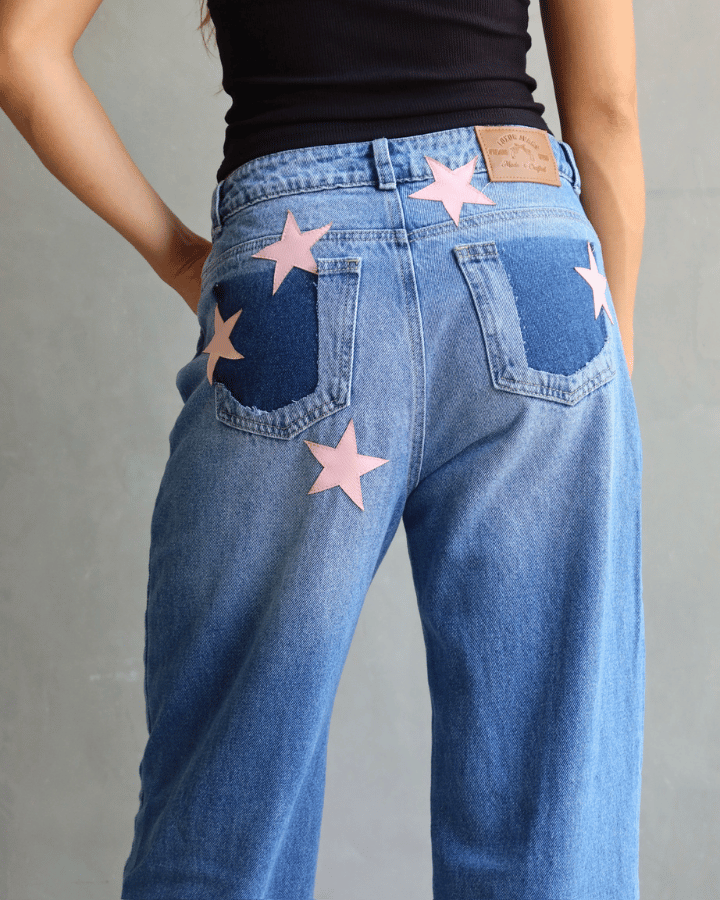 JEAN RECTO PINK STARS RELAXED FIT RETRO AZUL