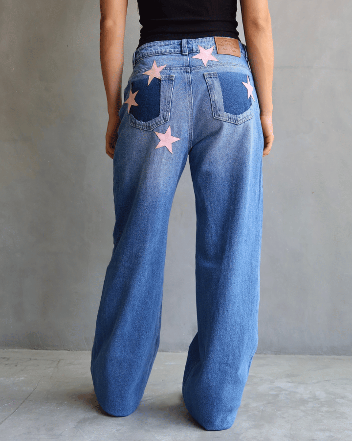 JEAN RECTO PINK STARS RELAXED FIT RETRO AZUL