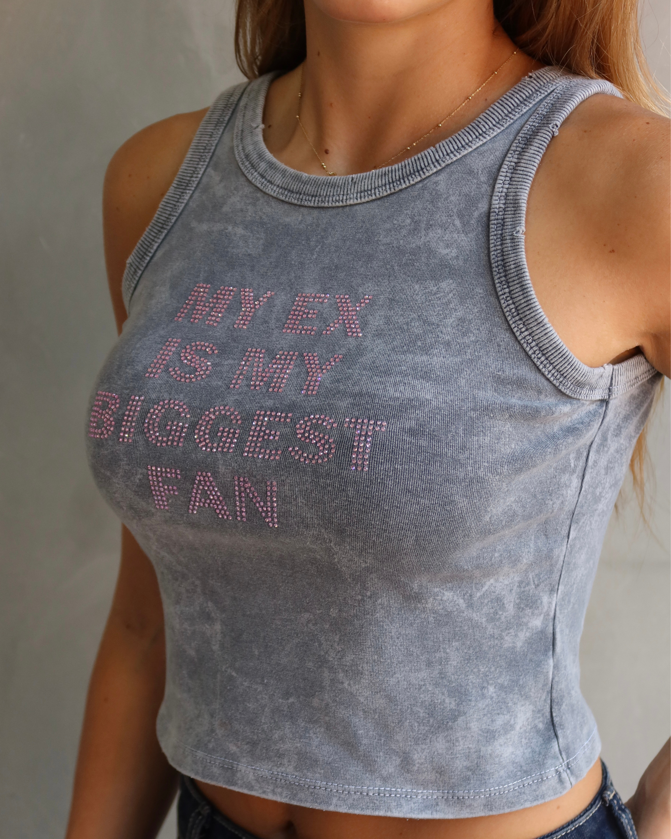 TANK TOP MY EX IS MY FAN GRIS CLARO WASHED
