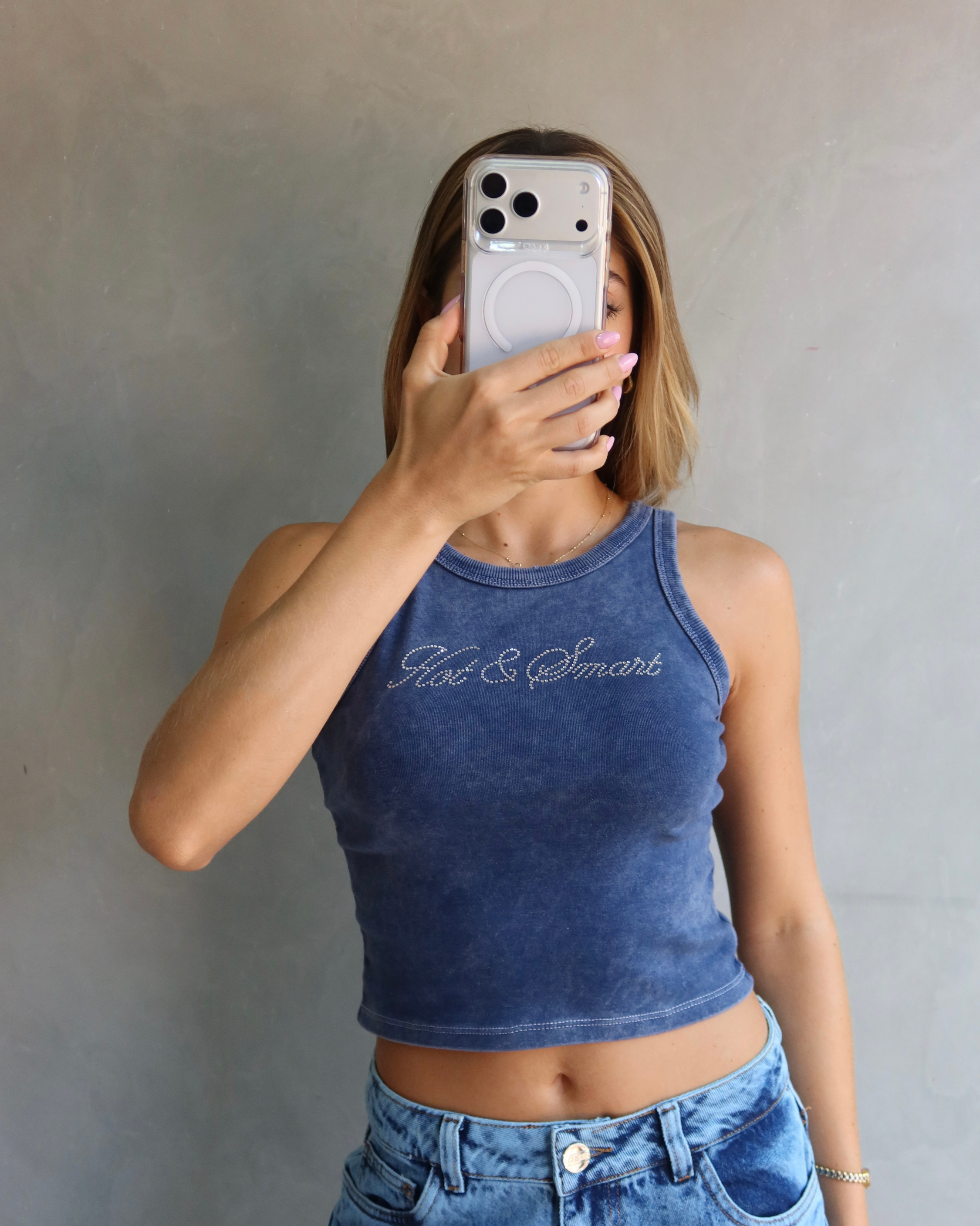 TANK TOP HOT & SMART AZUL WASHED